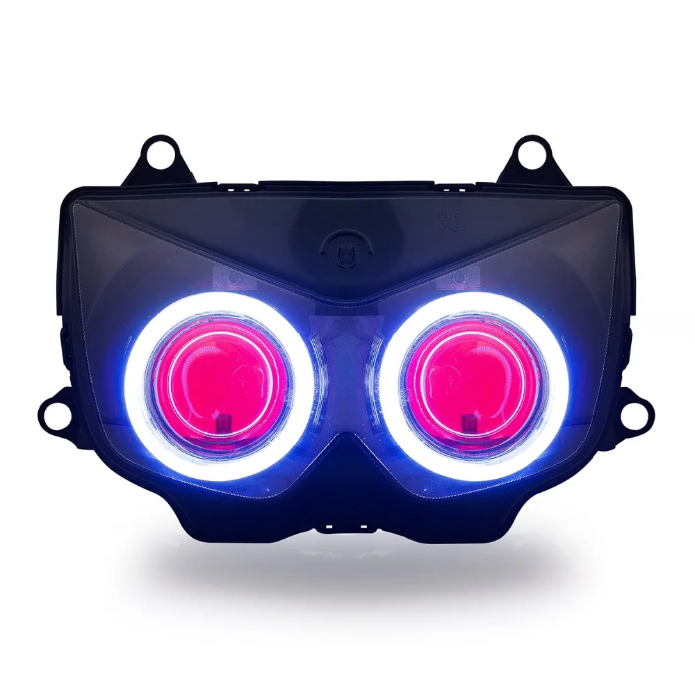 KT Headlight for Kawasaki Ninja 250R 2008 2012 LED Angel Eye Red Demon