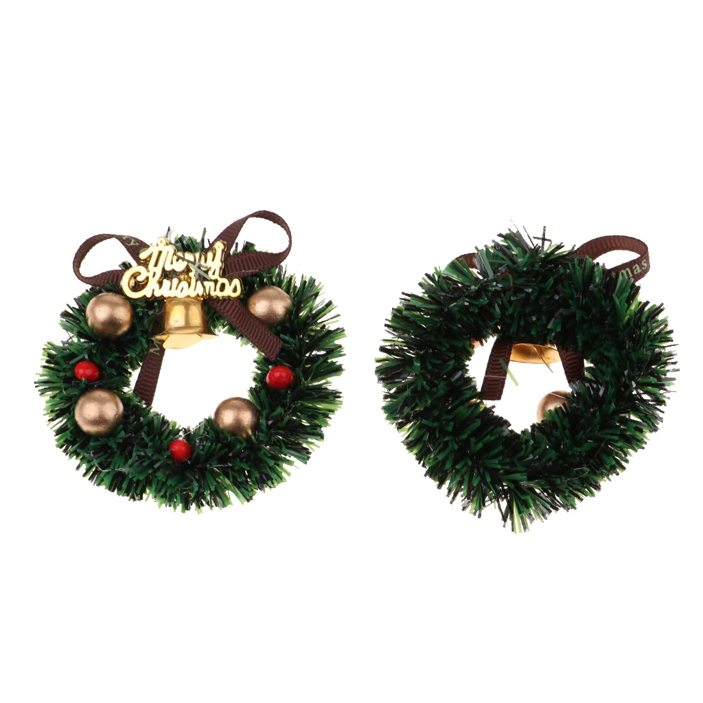Pack of 20 Pieces Miniature Hanging Christmas Tree & Xmas Wreath Ornaments - Dollhouse Door Decor Kids Pretend Play Toy