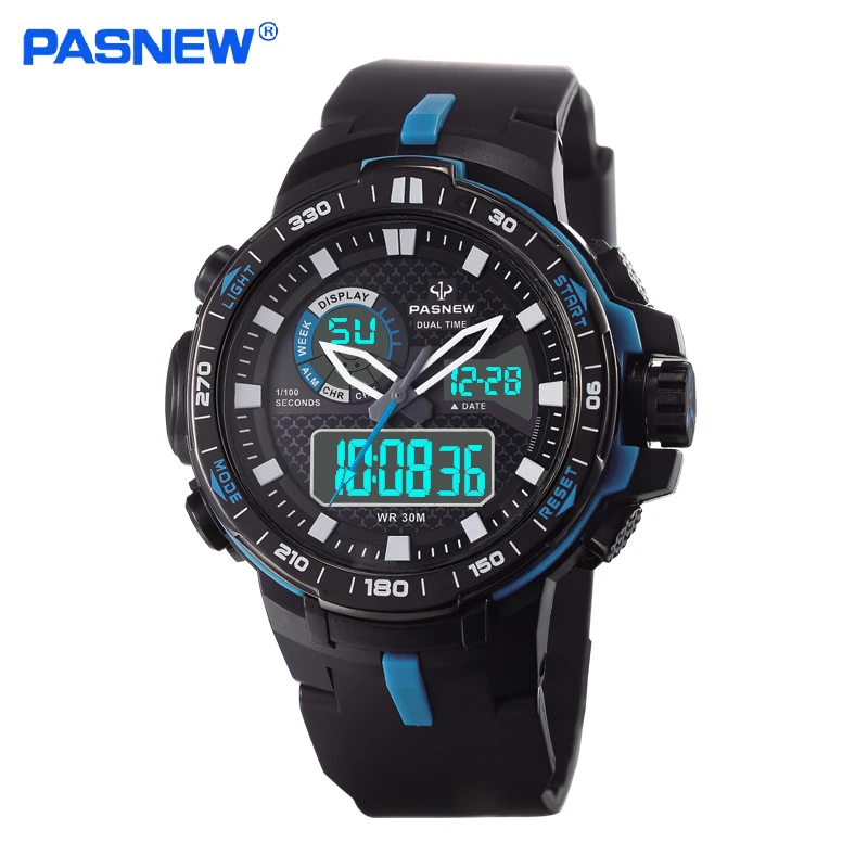

Hot Selling PASNEW Bright LED Cool Lighting Sport Watch Multifuctions Waterproof Dual Analog Digital Display Men Watch PSE-460