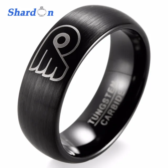Shardon Nhl Hockey Philadelphia Flyers Logo Ring Wedding Band Shardon Nhl Hockey Philadelphia Flyers Logo Ring Wedding Band Engagement Jewelry Tungsten Matte Finished Rings For