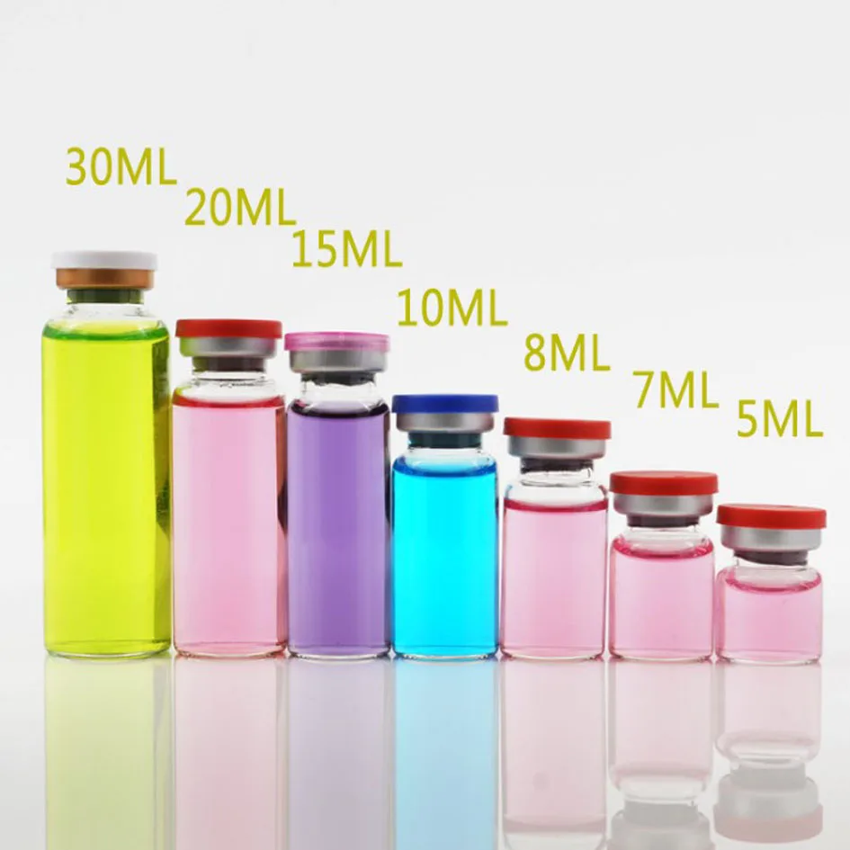 

500pcs/lot Clear & Amber Empty Injection Glass Vial with Center Flip Off Cap Transparent Liquid Medicine Glass Containers