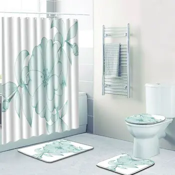 

The Portrait Shower Curtain Set 4pcs Bath Mat Set Anti Slip Carpet for Bathroom Rugs Set 3D Toilet Mat for Home Decor with Hooks