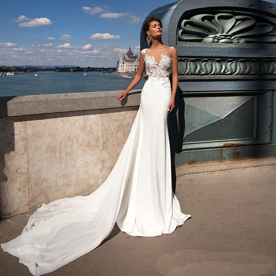 

Vestido De Novia Beach Wedding Dress 2016 Sexy Sheer Lace Chiffon Wedding Gowns Bridal Dress Robe De Mariage