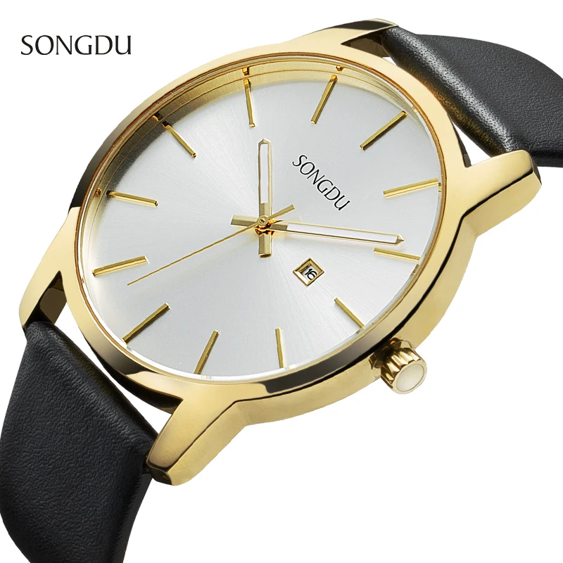 SONGDU Ultra Thin Minimalist Mens Watches Top Brand Luxury Fashion