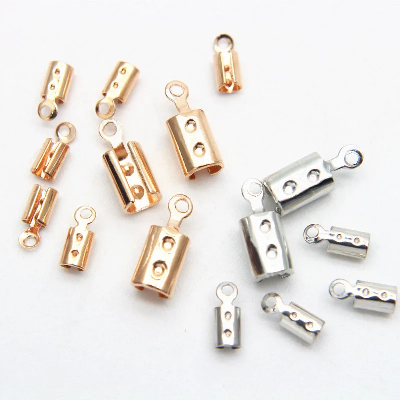 

100Pcs/Lot 3MM 5MM Folding Unclosed Open Crimp Ends Leather Cord End Tips fasteners clasp for Jewelry Making