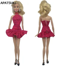 Красный с оборками Кукольное платье для Барби Куклы цельнокроеное платье Одежда для кукольный домик Barbie Принцесса платья DIY кукла 1/6 аксессуары