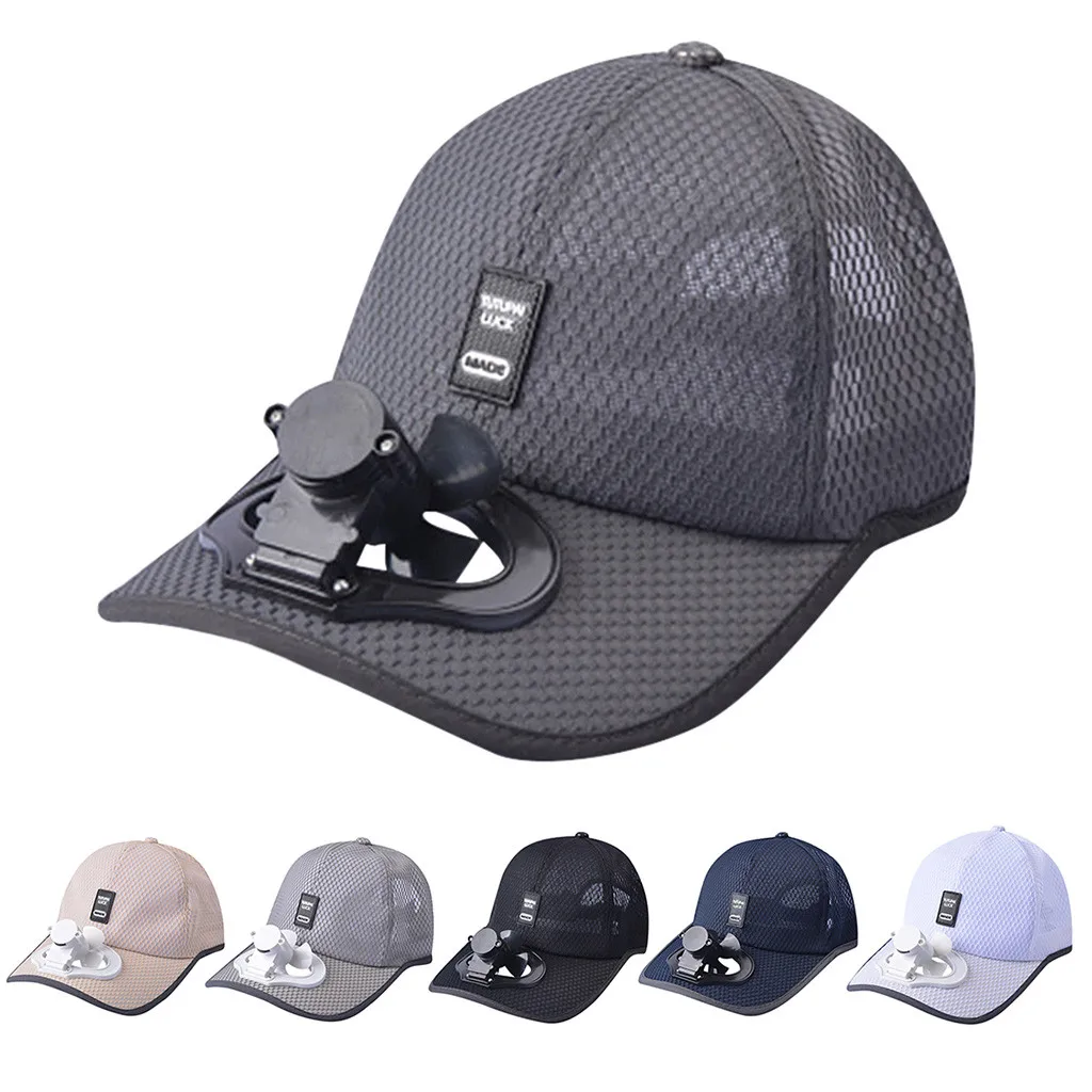 

2019 New Summer Fan Cooling Baseball Cap In Baseball caps Hat USB Charging Breathable Shade Sunscreen Hat Women Men Cotton Print