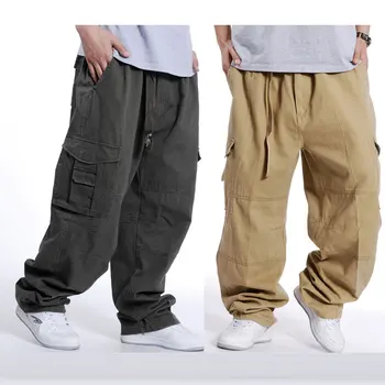 

2018 Autumn Casual pants Men's Multi-pocket Loose Large size Overalls Men's Extra large size trousers Size S M L XL XXL XXXL