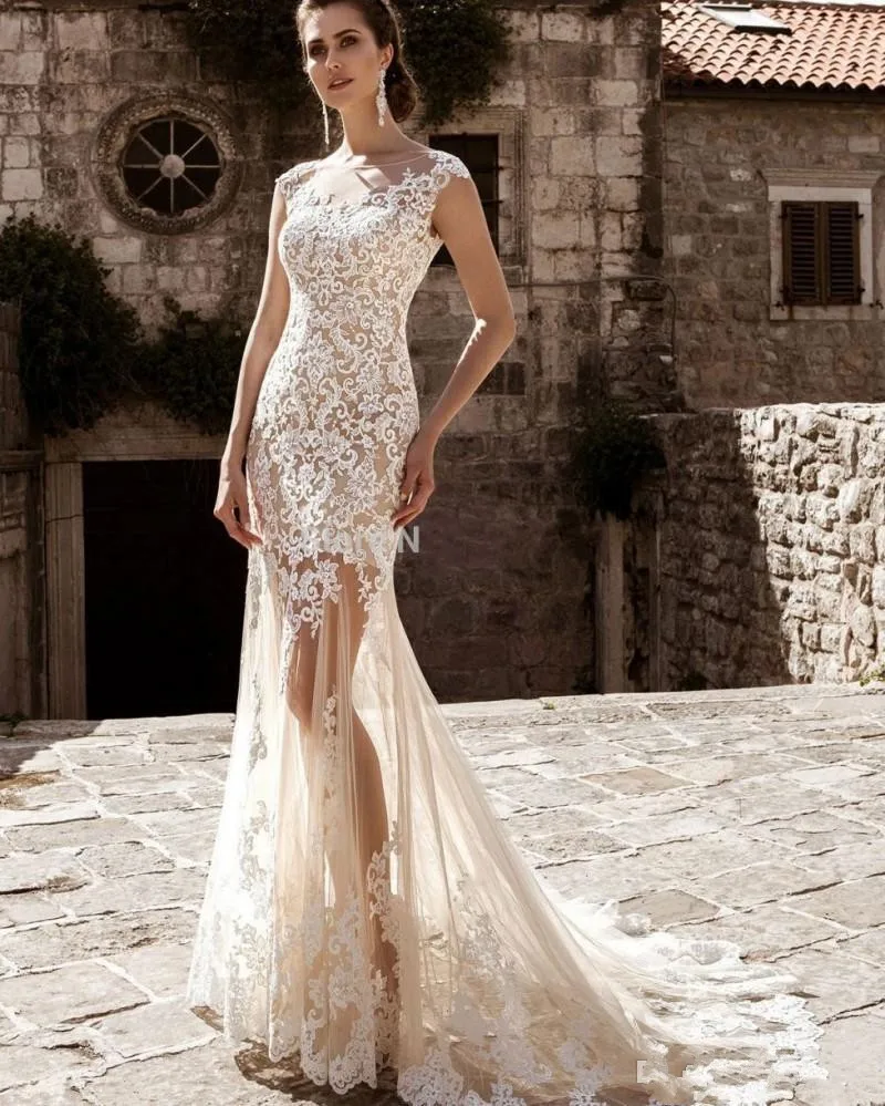vintage-champagne-lace-mermaid-wedding-dresses (2)