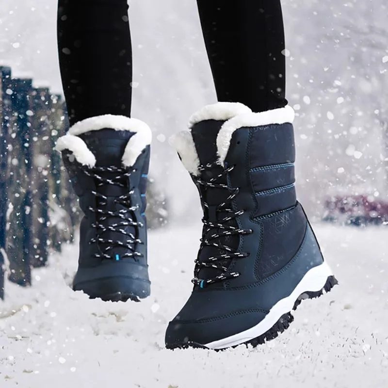 Goede LAKESHI Vrouwen Laarzen Winter Sneeuw Laarzen Vrouwen Enkel Laarzen Zwarte Mode 2018 nieuwe Merk Warm Houden Casual Schoenen