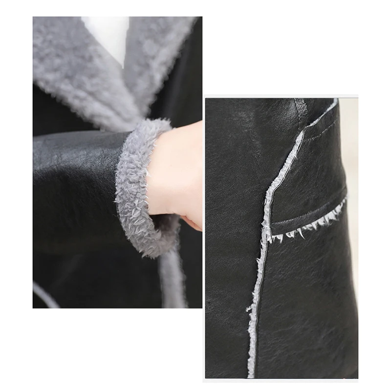 Осенняя и зимняя модная женская новая искусственная кожа Флокированная овечья шерсть большой код длинный абзац теплая куртка