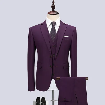 New Three-piece Purple Casual Dress Groom Groomsmen Wedding Banquet Solid Color Two Button New Three-piece Purple Casual Dress Groom Groomsmen Wedding Banquet Solid Color Two Button
