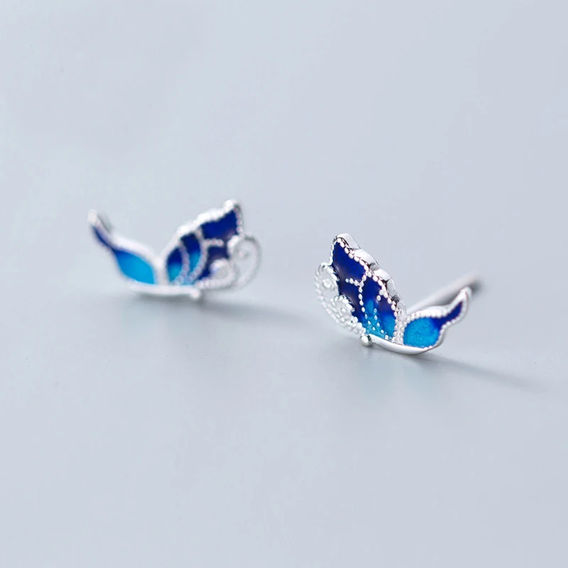 

MloveAcc Blue Butterfly Enamel Earrings Original 925 Sterling Silver Jewelry Earrings Women Jewelry pendientes brincos de prata