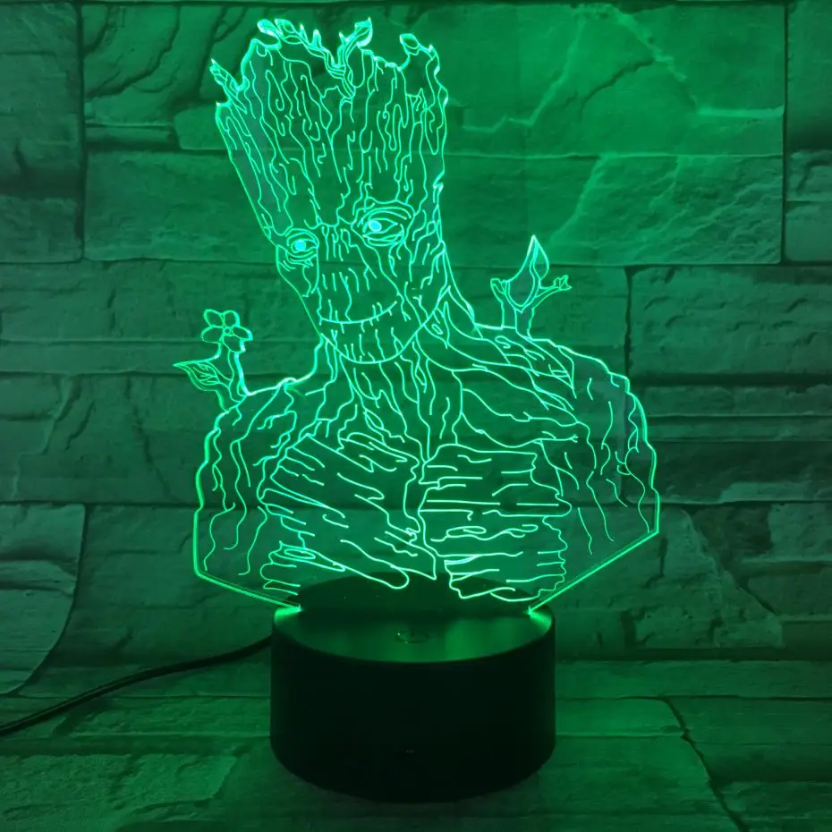 Usb 3d светодиодный Ночной светильник с изображением героев фильма Марвел «мстители», супер герой, дерево человек фигурка Грут 3d иллюзия многоцветный Rgb Led Настольная лампа Спальня Neon