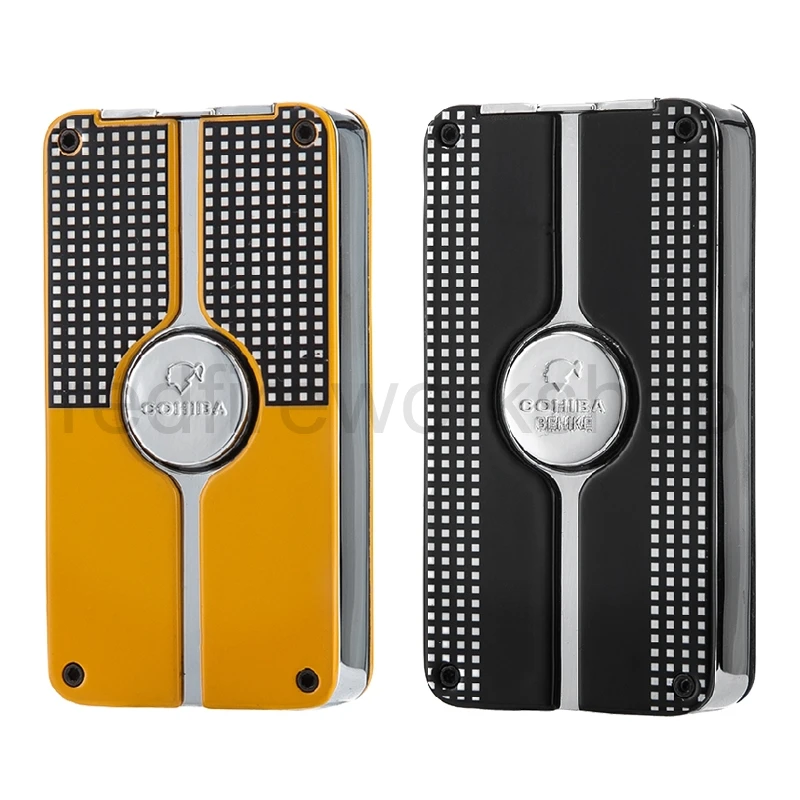 

COHIBA Metal Middle Button Cigar Lighter Windproof 3 Blue Torch Jet Flame Cigar Cigarette Lighters Refillable W/Cigar Punch