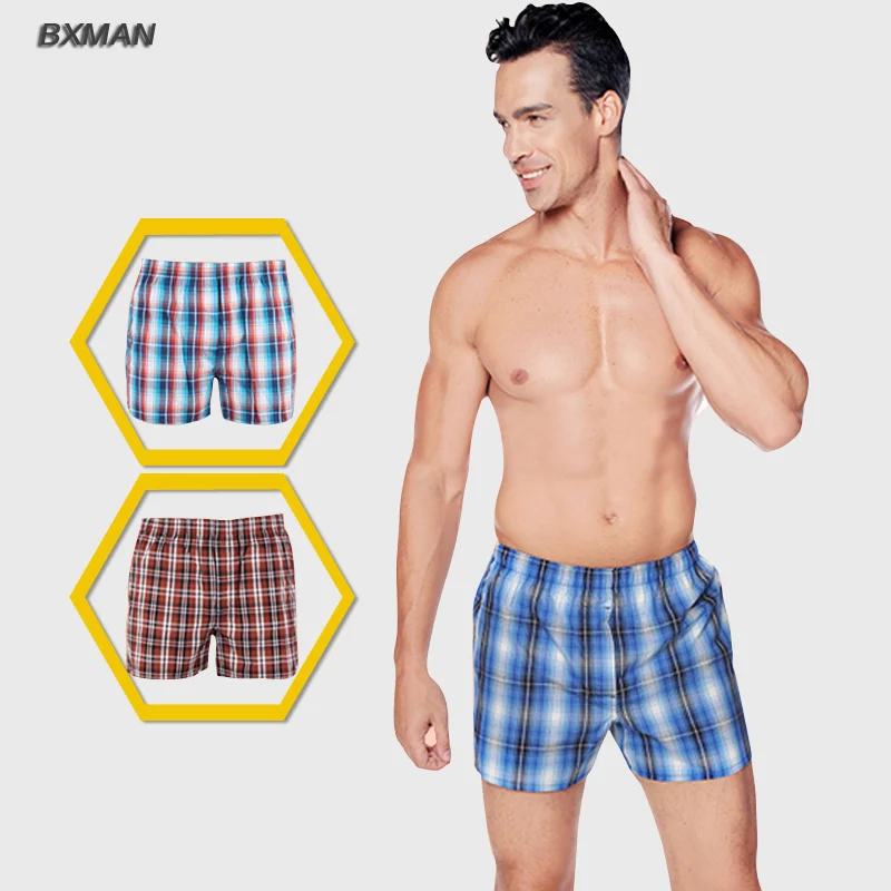 BXMAN 2016 Men Plaid boxers 100 Cotton Mens Underwear boxer Mens Boxer