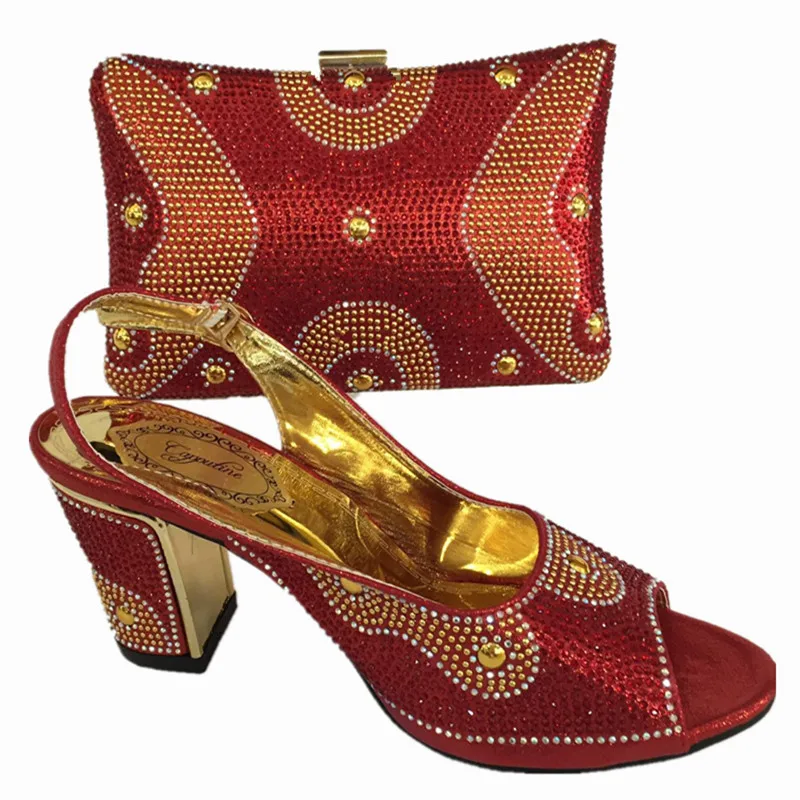 Capputine/итальянский комплект из туфель и сумочки Королевского синего цвета для свадьбы; комплект из женских туфель и сумочки в нигерийском стиле для вечеринки; BL765C - Цвет: Красный