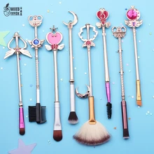 Free Shipping 8pcs Sailor Moon Jewelry Makeup Cosmetic Brush Set Pincel Maquiagem Golden Metal Moon With Crystal Women Gifts