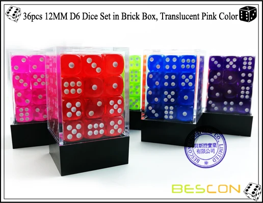 Bescon 12 мм 6 кубиков 36 в коробка в форме лего-блока, 12 мм шестигранники под давлением(36) кубиков, прозрачный синий с белым пунктов