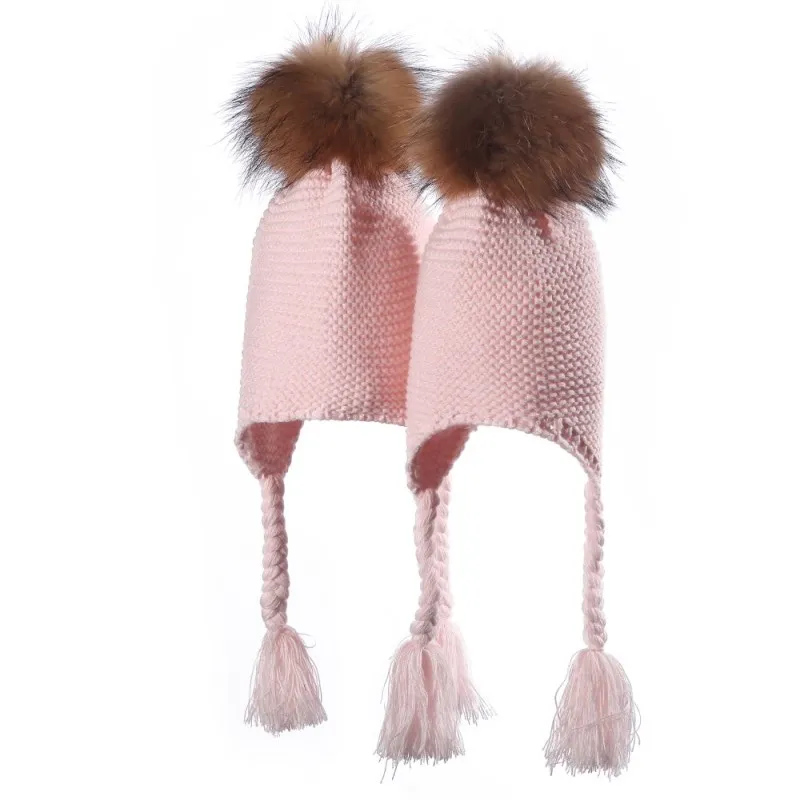 

Mom&Children Baby Boy Girls Winter Warm Fur Hat Pom Poms Bobble Knit Beanie Hat Pompom Cap Beanies Thick Gorros Female
