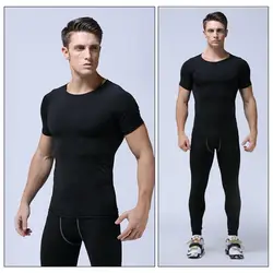 Быстросохнущие мужские спортивные футболки с коротким рукавом и круглым вырезом, утягивающие футболки, облегающие мужские футболки