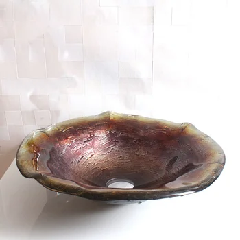 شراءجديد الزجاج المقسى الغرور الحمام حوض لسطح المطبخ فندق بار الأرجواني الفضة الفن حوض مغسلة LO712137