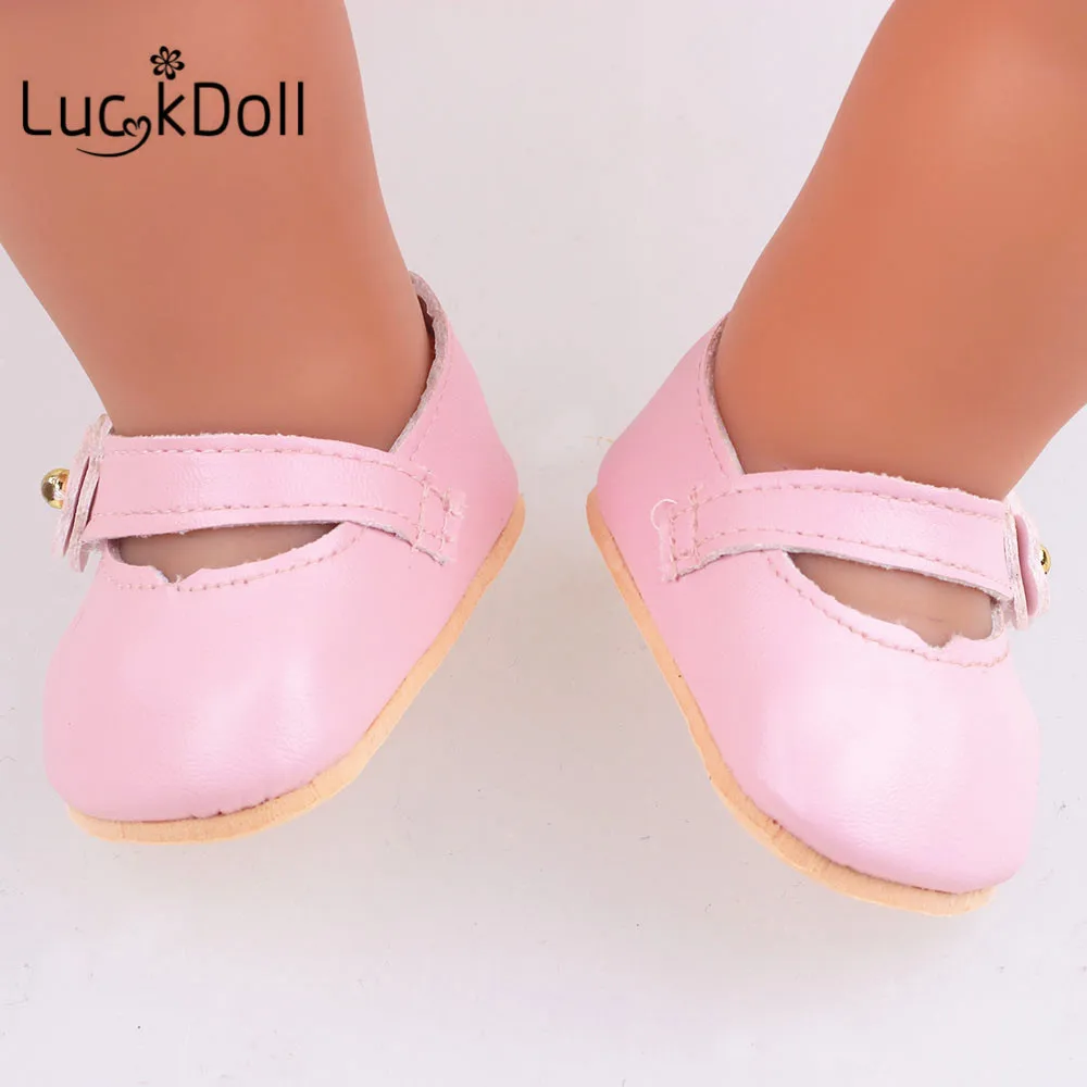 LUCKDOLL сплошной цвет кожаная обувь подходит 18 дюймов Американский 43 см Кукла одежда аксессуары, игрушки для девочек, поколение, подарок на день рождения