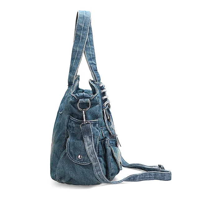 iPinee Fashion Women Bag Vintage Casual Denim Handbag Lady Large Capacity Jeans Tote Weave tape Creative Shoulder Messenger Bag 3