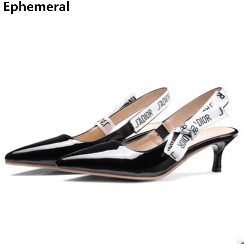 comprar Senhoras Marca Sapatos de Volta cinta Rendas nó Do Dedo Do Pé Apontado Sandálias Bombas Zapatos Rosa Branco Preto Plus Size 34 47 Vestido de Escritório Calçado