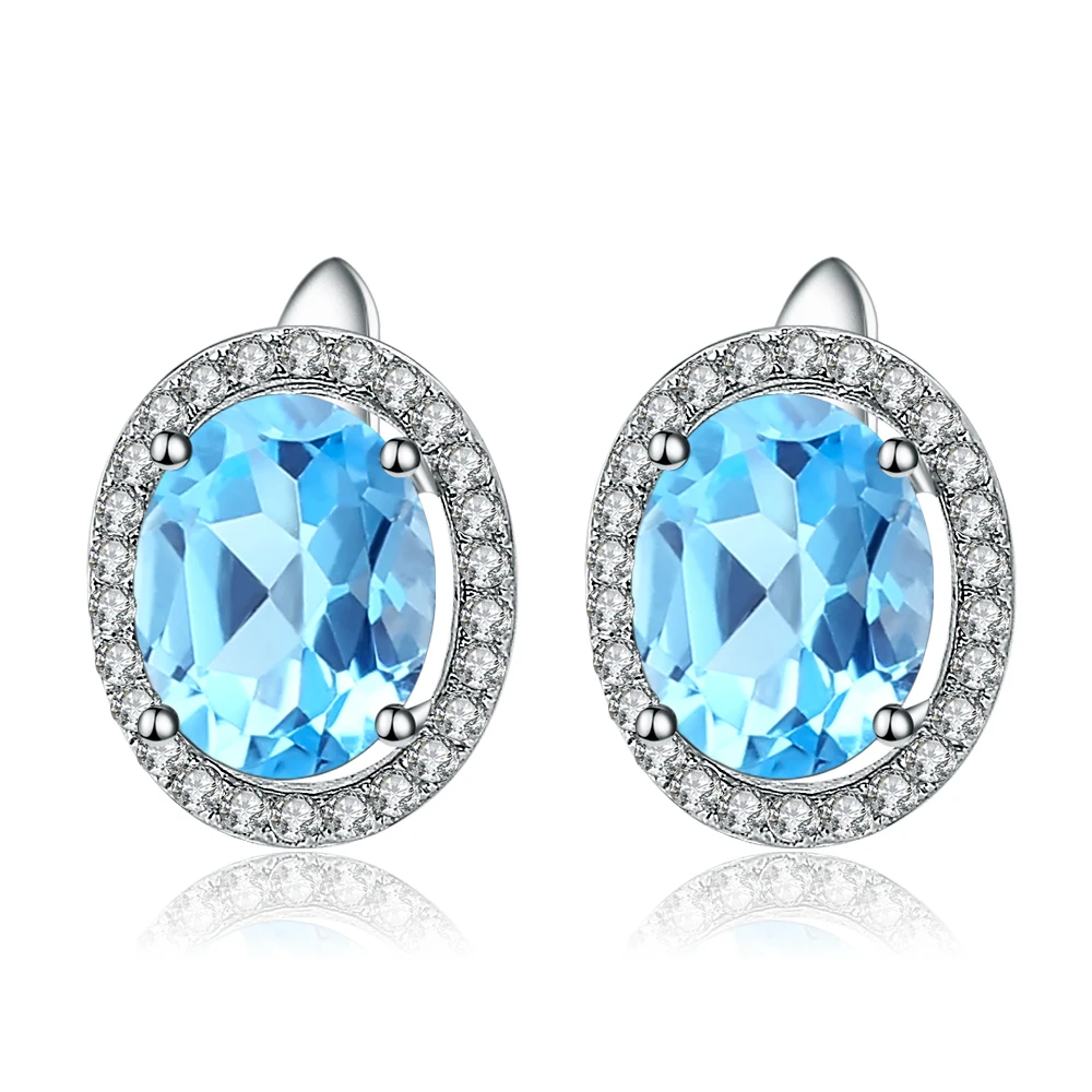

Gem's Ballet 925 Sterling Silver Earrings for Women Fine Jewelry Oval Natural Blue Topaz Gemstone Stud Earrings