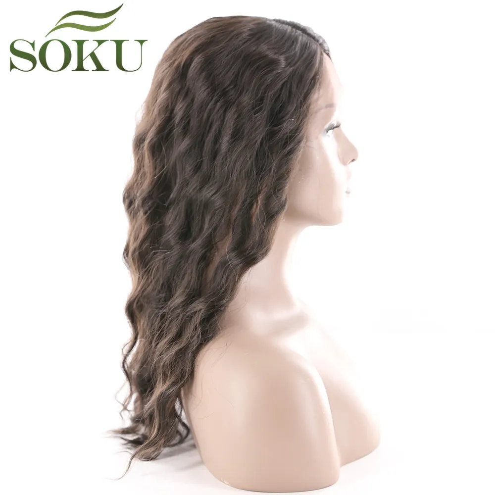 Long Wavy Synthetic Lace Front Wigs For Black Women Dark Brown Color Side Part Lace Wigs Heat Resistant Fiber Glueless Wigs SOKU