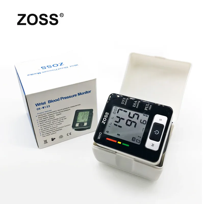 Online ZOSS inglés o ruso puño de voz muñeca esfigmomanómetro medidor de presión arterial Monitor ritmo cardíaco pulso tonómetro portátil BP