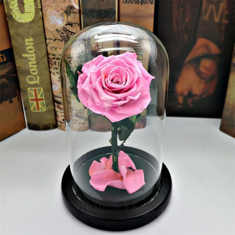 

Immortal Preserved Forever Flower Festive Fresh Rose In Glass Vase Cloche Wedding Decorations Centerpiece Gifts Supplies