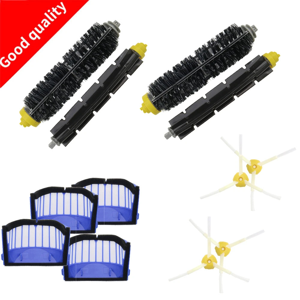 

4 Blue AeroVac Filter+2 set main Brush kit+4side brush for iRobot Roomba 600 Series 620 630 650 660 accessory Replacment