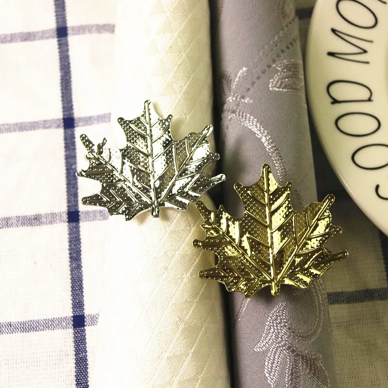 

10PCS Maple Leaf Napkin Gold Silver Napkin Buckle Hotel Home Jewelry Tableware Table Decoration