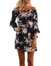 Yfashion Women Sexy Charming Off Shoulder Dress Elegant Lotus Leaf Edge Flower Pattern Dress black stripe pattern elastic off shoulder sexy dress