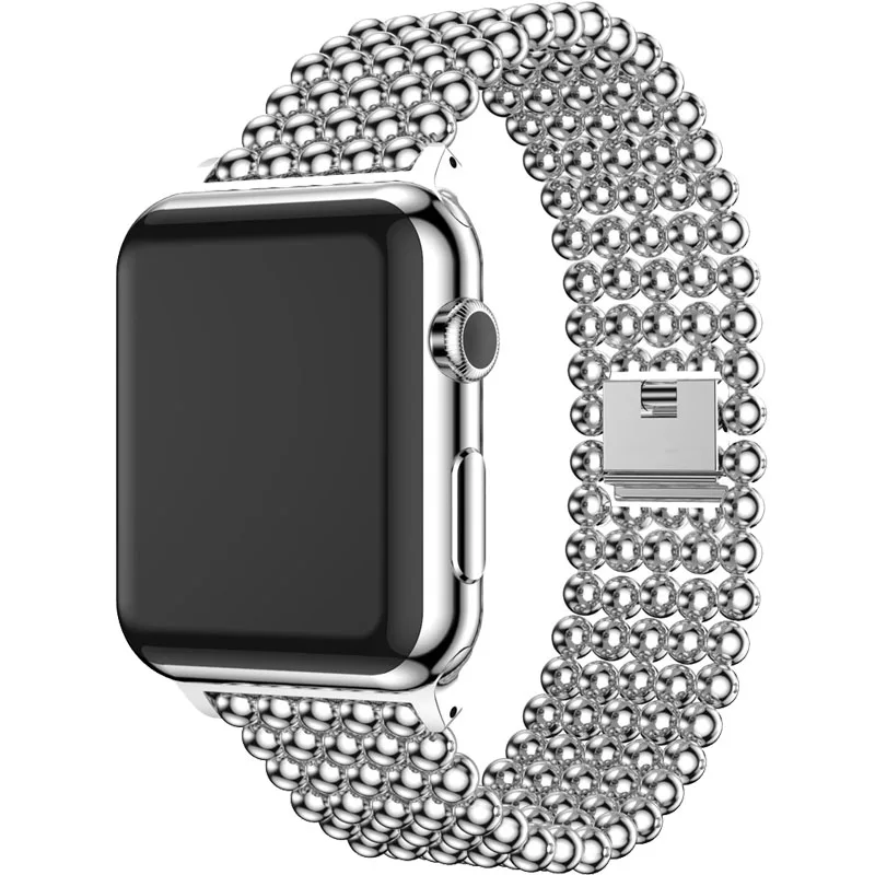 Stainless Steel strap For Apple Watch 4 Band 40mm 44mm iwatch band 38mm/42mm 5 Beads Style Metal Bracelet Apple watch 3 2 1 38 - Цвет ремешка: Silver