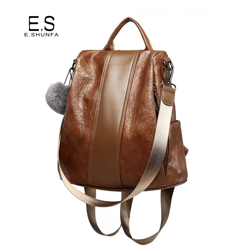 

Casual Women Backpacks 2018 New Fashion Vintage PU Leather Backpack Black Brown High Quality Patchwork Backpack Woman Bag