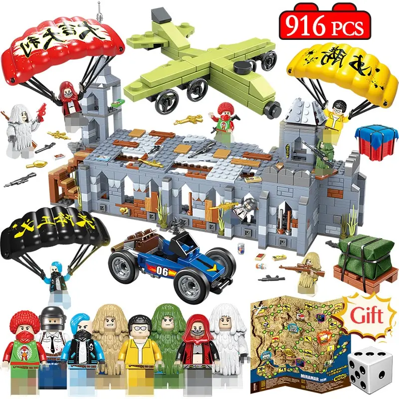 

916PCS Chapel Fighting Battlegrounds Blocks LegoINGLY WW2 Army Military City Police Weapon PUBG Building Blocks Toys for Boys