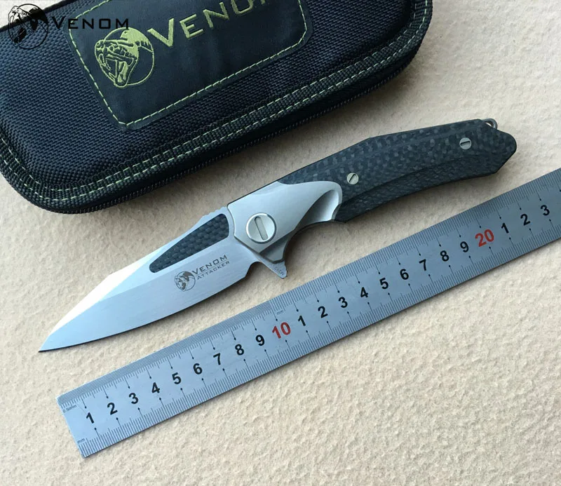 

Kevin John venom Flipper ATTACKER folding knife M390 blade titanium carbon fiber handle outdoor camping EDC tools