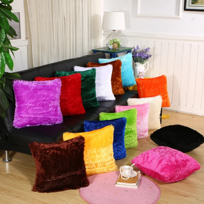 

Simple Fashion Solid Plush Cushion Cover Warm Soft Square Sofa Car Nap Throw Pillow Case Home Supplies Decorbox (without Core)