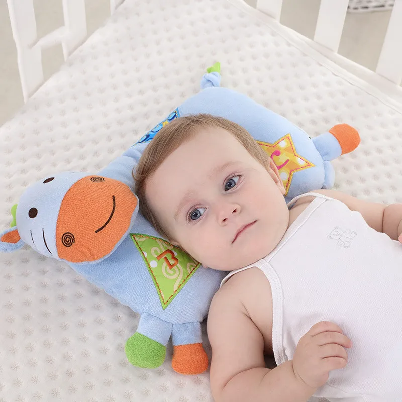 Новорожденный младенческий подголовник спальный позиционер детская подушка тип головы корректор подушка ребенок позиционер против скатывания плоская подушка для головы - Цвет: Blue cow