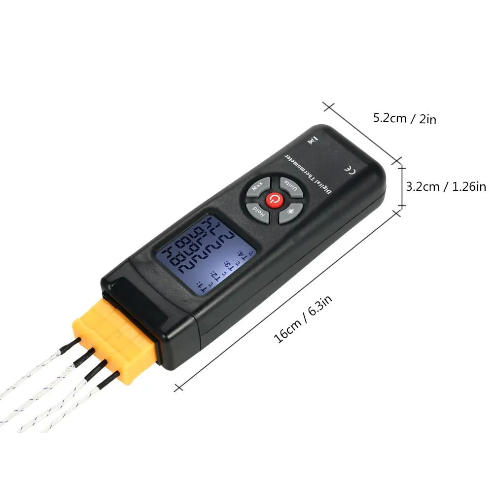50-1350 градусов Цифровой термометр 4-канал к-Тип Термостат термопары Температура Сенсор терморегулятор удержания данных Func