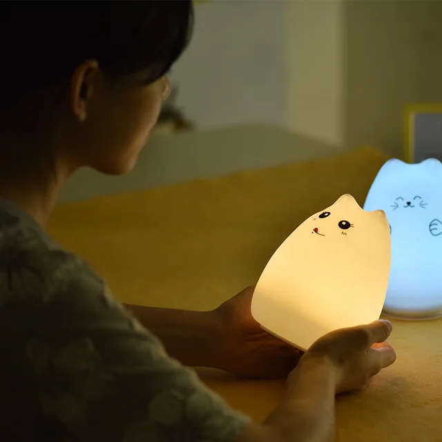 Premium 7 Colors Cat LED Night Light USB Children Silicone Soft Cartoon Baby Touch Sensor Lamp Breathing Bedside Table Lamp