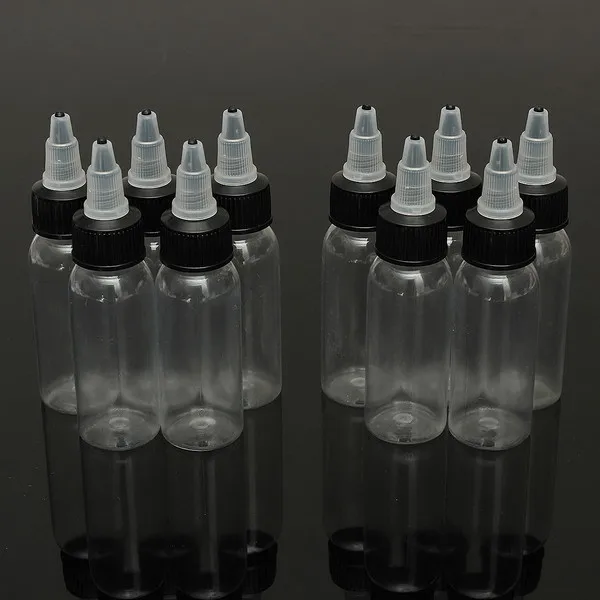 10PCS 120ML/60ML/30ML/15ML Tattoo Empty Ink Bottle Plastic Twist Cap Tattoo Ink Pigment Clear Bottle Free Shipping