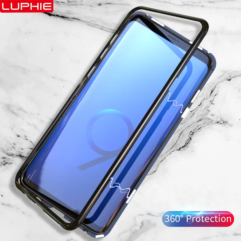 Luphie Магнитный адсорбционный металлический бампер закаленное стекло задний