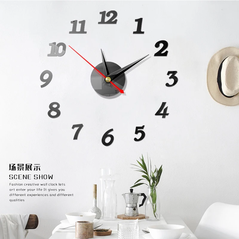 Большие настенные часы большие часы Наклейка 3D наклейки римские цифры DIY настенные современные комнаты - Цвет: Black