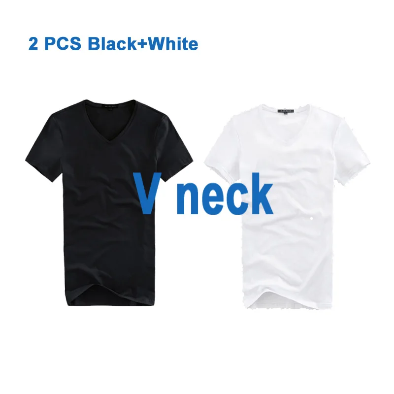 M-5XL 2 шт/партия Мужская футболка с v-образным вырезом плюс размер Мужская футболка эластичная футболка с коротким рукавом для стройных мужчин футболка Homme белый черный - Цвет: T2a