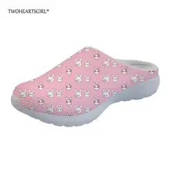 Twoheartsgirl/Розовая пляжная обувь с кроликом легкая ткань; милые домашние тапочки на плоской подошве для женщин; повседневные женские сандалии;