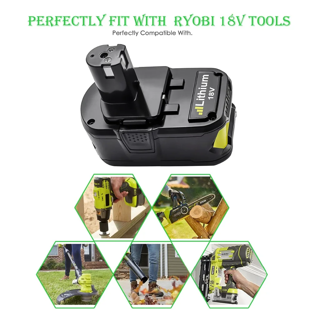 1X2500 мАч 18 в P107 Перезаряжаемые Li-Ion Батарея: Ryobi RB18L25 P100 P102 P103 P104 P105 P107 P108 L15